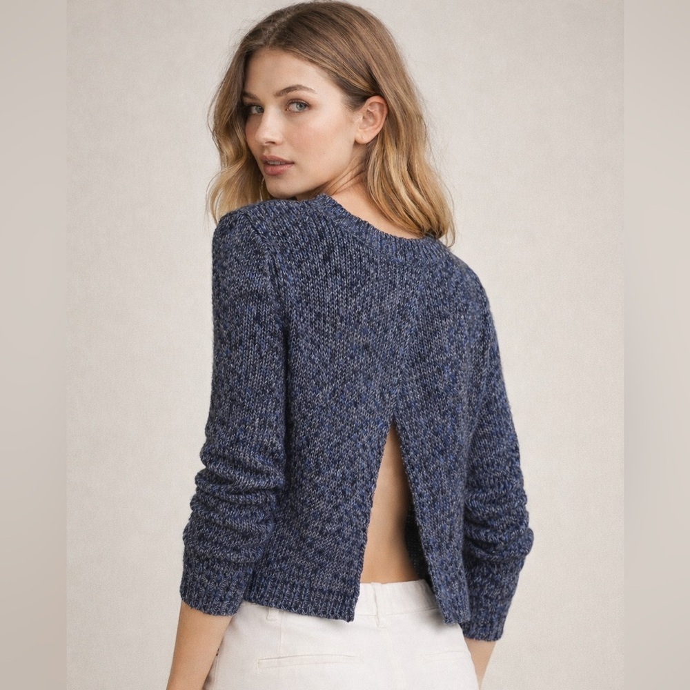 Babaton Aritzia Blue Black Knit Linen Silk Split-Back Sweater SZ Small